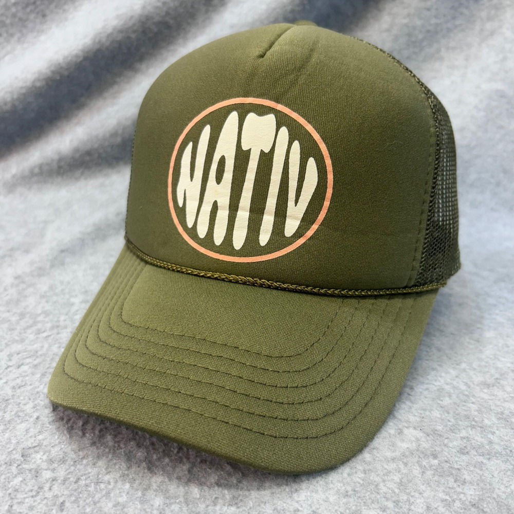Nativ Circle Logo Mens Olive Green Otto Trucker Hat Snapback Mesh OSFM
